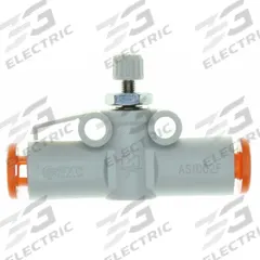SMC Speed Controller: In-Line Fitting, Knob, M5 Valve Body Size, 5/32 in Push to Connect Tube (MPN AS1002F-03A). Key specifications — attr947203: Brass/PBT; attr947205: SMC; attr947223: 5/32 in Push to Connect Tube.
