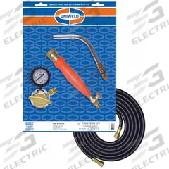 UNIWELD Air/Propane LP Kit: Swirl Flame, External Lighter, Fixed Tip (MPN 89606). Key specifications — Brand: UNIWELD; Manufacturer Part Number: 89606; Compatible Fuel Type: MAP-Pro; Flame Adjustment: Adjustable Flame; Tip Type: Fixed Tip.