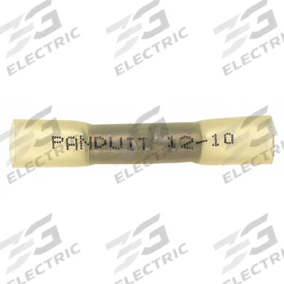 PANDUIT Butt Splice Connector: Yellow, Heat Shrink, For Wire Size 12 AWG – 10 AWG - Insulated Butt Splice Connectors with Heat Shrink