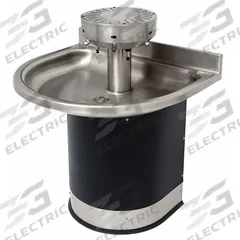 ACORN Wash Fountain: Black/Silver, Stainless Steel, Semi-Circular, 32 in Overall Wd, P-Trap Drain (MPN 3544-2-S0-DV-VPB-MXTP). Key specifications — Bowl Shape: Semi-Circular; Drain Type: P-Trap; Color: Black/Silver; Brand: ACORN; Series: 3543; Sink Material: Stainless Steel; ADA Compliant: Not ADA Compliant.