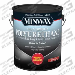 MINWAX Finish: Varnish, Interior, Water, 1 gal Container Size, Wood, Gloss, Clear, Clear, Minwax (MPN 710310000). Key specifications — Brand: MINWAX; Transparency: Clear; Use Location: Interior; Sheen: Gloss; Sub-Brand: Minwax; Color: Clear; Resin Type: Polyurethane.