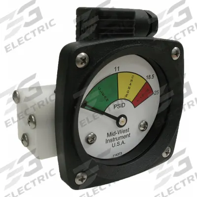 MIDWEST INSTRUMENT 3-Color Differential Pressure Indicator: 1,000 psig Max - Differential Pressure Indicators with Switch