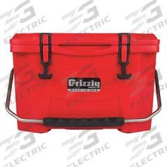 GRIZZLY COOLERS Marine Chest Cooler: Red, 24 Cans, 20 qt Cooler Capacity, 4 day Ice Retention (MPN 4400011). Key specifications — Brand: GRIZZLY COOLERS; Drain Plug: Not Included; Wheels Included (FILTER): No.