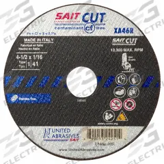 SAIT Abrasive Cut-Off Wheel: Type 1, 4 1/2" x 1/16" x 7/8", Aluminum Oxide, 46 Grit, XA46R (MPN 24251). Key specifications — Series: XA46R; Brand: UNITED ABRASIVES-SAIT.