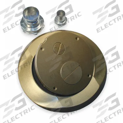 HUBBELL WIRING DEVICE-KELLEMS Floor Subplate: Round, Gold, Brass, Smooth - Brass Electrical Floor Box Covers
