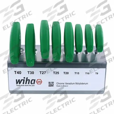 WIHA Torx and Torx Plus Key Sets: Short, 8 Pieces, T10/T15/T20/T25/T27/T30/T40/T9 Tip Size - T-Shaped Torx & Torx Plus Key Sets