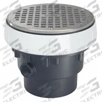 ZURN Floor Drain: 5 in Overall Dia, 5 3/8 in Grate Size, 4 in Nominal Pipe Size, Solvent Weld, Round (MPN EZ-PV3-SS). Key specifications — Color: Silver; Connection Type: Solvent Weld; Brand: ZURN; Includes: Stainless Mesh Screen.