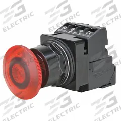 SIEMENS Mushroom Head Push Button: Illuminated, Mushroom Head Profile, Non-Metallic, 30 mm, 1NO/1NC (MPN 52BR8DRA). Key specifications — Brand: SIEMENS; Action: Maintained; Series: Class 52; Push Button Material Type: Non-Metallic.