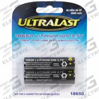 ULTRALAST Rechargeable Battery: 18650 Battery Size, Lithium Ion, 3.7V DC, 2 PK (MPN UL1865-26-2P). Key specifications — Battery Chemistry: Lithium Ion; Voltage - Batteries: 3.7V DC; Brand: ULTRALAST.