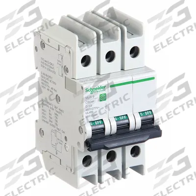 SCHNEIDER Miniature Circuit Breaker: 1 A Amps, 14kA at 120/240V AC, Screw Clamp - D-Curve, 3-Pole UL489 DIN Rail-Mount Miniature Circuit Breakers