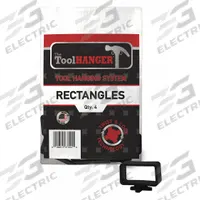 TOOLHANGER Tool Hanger: Black, 5 in Overall Lg, Plastic (MPN 7004). Key specifications — Includes: (4) Rectangle Hangers; Material: Plastic; Brand: TOOLHANGER; Color: Black; For Tool Type: Pliers; Compatible Manufacturer Model Number: 1001.
