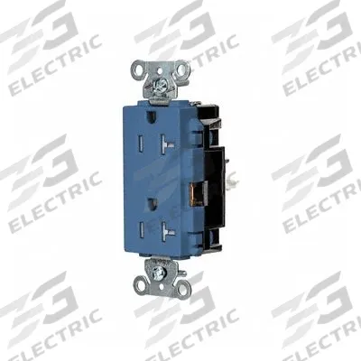 HUBBELL Receptacle: Decorator Duplex, 5-20, Blue, 125V AC, 20 A, 2 Pole / 3 Wire (MPN DR20STBLTR) - General Purpose Receptacles