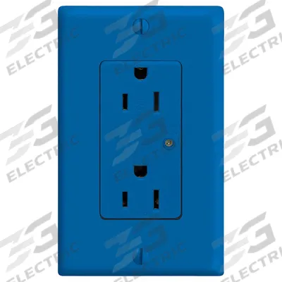 LEVITON Receptacle: Decorator Duplex, 5-15, Blue, 125V AC, 15 A, 2 Pole / 3 Wire (MPN 5280-B) - General Purpose Receptacles