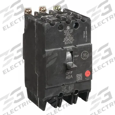 GE Molded Case Circuit Breaker: 40 A Amps, 14kA at 277/480V AC, Fixed, Lug - TEY-Frame GE Molded Case Circuit Breakers