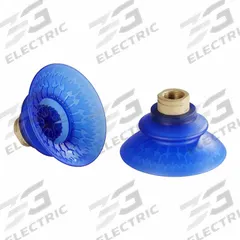 SCHMALZ Vacuum Pad Assembly: Bellows, 1.5 Folds, 3/8 in NPT, 91 mm Pad Dia, Elastodur ED, Blue, 85 A (MPN 10.01.42.00018). Key specifications — attr1019101: 10.01.42.00018; attr1019103: SCHMALZ; attr1019107: 85 A.