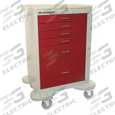 LAKESIDE Medical Procedure Cart: Steel, (2) Swivel/(2) Swivel with Brake, Red, Red - Medical Procedure Carts