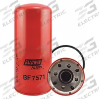 BALDWIN FILTERS Fuel Filter: Spin-On, 5 1/16 in Outside Dia, 1 1/2"-16 Thread Size, Cellulose (MPN BF7571). Key specifications — attr1137520: BF7571; attr434022: BALDWIN FILTERS; attr427730: Cellulose; attr427731: G369-B Furnished Gasket; attr1017112: Buses.