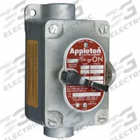 APPLETON ELECTRIC Tumbler Switch: 1 Gang, 1-Pole, 30 A, 277 V AC, Feed-Thru Hub, 3/4 in Hub Size (MPN EDSC175-F13). Key specifications — Brand: APPLETON ELECTRIC.