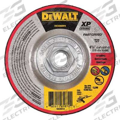 DEWALT Depressed Center Grinding Wheel: Type 27, 4 1/2" x 1/4" x 5/8"-11, Ceramic - Cool-Cutting Grinding Wheels for Carbon & Stainless Steel
