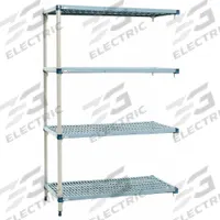 METRO Shelf Plastic Industrial Shelving (4): 24 in x 72 in, 62 in Overall Ht, 4 Shelves (MPN AQ576G3). Key specifications — Resistance Properties: Antimicrobial; Shelf Adjustment Type: Quick-Adjust; Frame Material: Steel; Shelving Material: Steel; Brand: METRO.