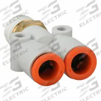 SMC Push-Fit Wye Fitting: 5/16 in OD x 5/16 in OD x 1/4 in Pipe x 5/16 in Pipe Size, White (MPN KQ2U09-35AS). Key specifications — Brand: SMC.