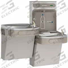 ELKAY Bi-Level Drinking Fountain with Bottle Filler: On-Wall, Non-Refrigerated, Stainless Steel (MPN LZSTLDDWSLK). Key specifications — Brand: ELKAY; Housing Material: Stainless Steel; Filter Access: Bottom Panel Access; Housing Finish: Granite; Chilling Capacity: Non-Refrigerated; Housing Color: Gray.