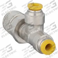 PARKER Push-Fit Tee Fitting: 4 mm OD x 4 mm OD x 1/4 in Pipe Size, Brass, 19 1/16 mm Overall Lg (MPN W171PLP-4M-4R). Key specifications — Brand: PARKER; Thread Size A: 1/4".
