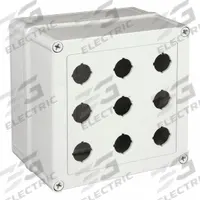 HOFFMAN Push Button Enclosure: 22mm, 9 Holes, Non-Metallic, NEMA 4X (MPN VM775-PBM9). Key specifications — Brand: HOFFMAN; Environments & Applications: Washdown-Corrosion-Resistant.