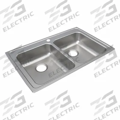 JUST MANUFACTURING Drop-In Sink: 33 in Overall Lg, 21 1/4 in Overall Wd, 5 in Bowl Dp - Two-Bowl Counter-Mounted Kitchen & Bar Sinks without Faucets