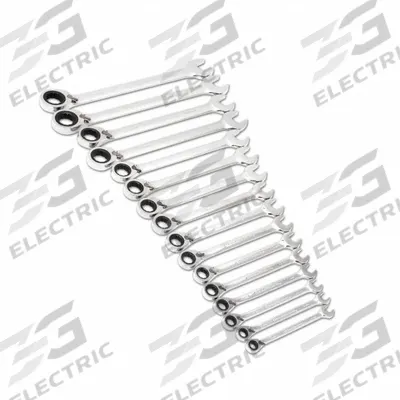 GEARWRENCH Combination Ratcheting Wrench Set: Alloy Steel, Full Polish Chrome, 16 Tools - Metric 12-Point Ratcheting Combination Wrench Sets