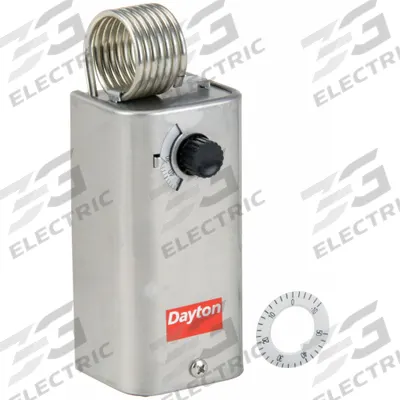 Dayton Line Volt Mechanical Tstat: Cool Only, Stainless Steel, 30° to 110°F, 3.5°F - Indoor Single-Stage Controls