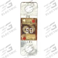BUSSMANN Automotive Fuse: AMI Series, Two-Hole, Bolt-On, Fast-Acting, 50 A, 32 V DC, Non-Indicating (MPN AMI-50). Key specifications — Brand: BUSSMANN; Series: AMI.