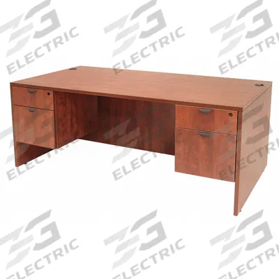 REGENCY Office Desk: Melamine, Cherry, 2 Pedestals, 4 Drawers, 60 in Overall Wd - Pedestal Desks
