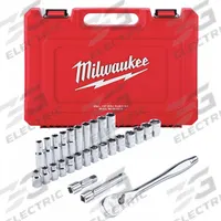 MILWAUKEE Socket Wrench Set: 1/2 in Drive, 28 Piece, 6-Point, Metric, 10 mm to 24 mm (MPN 48-22-9510). Key specifications — attr1224269: 1/2 in; attr1204638: Drive Tools Included; attr1204650: 10 mm to 24 mm; attr1204673: Socket Bits Not Included; attr1204681: Wrenches Not Included; attr1204688: MILWAUKEE; attr1224230: Friction; attr1206170: Standard Sockets.