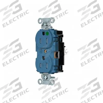 HUBBELL Receptacle: Hospital Grade, Duplex, 5-15R, Blue, 125V AC, 15 A - General Purpose Receptacles