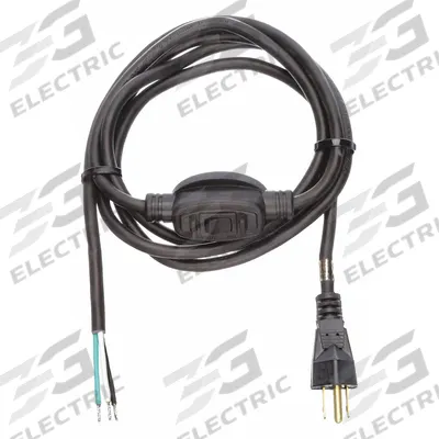 APPROVED VENDOR Power Cord: 8 ft Lg, 3/16, 5-15P Plug, Bare Wire Receptacle, SJT, PVC - General Purpose Power Cords with On/Off Switch