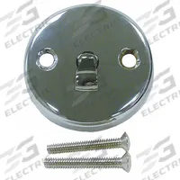 KISSLER Two-Hole Overflow Plate with Lever: Universal, Brass, Chrome Finish, 3 1/4 in Trim Plate Wd (MPN 42-7133). Key specifications — Trim Finish: Chrome; Trim Plate Material: Brass; Product Type: Two-Hole Overflow Plate with Lever; Brand: KISSLER; Compatible Series: Universal.