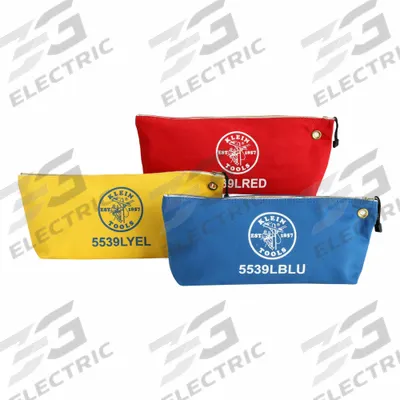 KLEIN TOOLS Tool Bag: 18 in W x 3 1/2 in D x 8 in H, Blue/Red/Yellow, Canvas, 1 Inside Pockets - Canvas Flat Zippered Tool Bag Sets