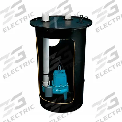 LITTLE GIANT Sump Pump Package: 25 gal, 2/5 hp, 115V AC, 80 gpm Flow Rate @ 10' of Head - Simplex Sewage Ejector Pump Systems