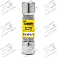 Solar Fuse: PVM Series, Fast-Acting, 15 A, 600 V DC (MPN PVM-15). Key specifications — Series: PVM; Brand: BUSSMANN.