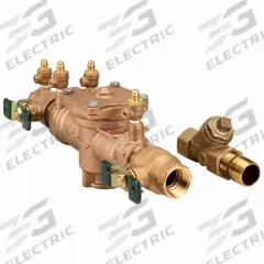 WATTS Reduced Pressure Zone Backflow Preventer: 009, With Strainer, Bronze, 1 in Pipe Size, NPT (MPN 009-M1-QTS). Key specifications — Seat Material: Polymer; Shut-Off Valve Type: Ball Valve; Connection Type: NPT.