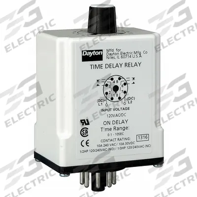 Dayton Single Function Time Delay Relay: Socket Mounted, 240V AC, 10 A, 8 Pins/Terminals - Socket-Mounted Relays
