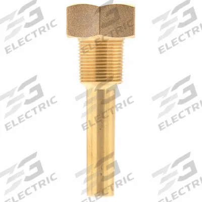 WGTC Threaded Thermowell: Brass, For 3/8 in Stem Lg, 2 1/2 in Insertion Lg - Stepped-Shank Threaded Thermowells