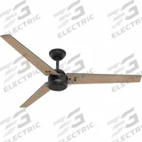 HUNTER Ceiling Fan: 60 in Blade Dia, Matte Black/Walnut Stripe, 4 Speeds (MPN 52979). Key specifications — Finish: Matte Black/Walnut Stripe; Material: Galvanized; Color: Black/Brown; Light Kit: No; Number of Speeds: 4; Brand: HUNTER.