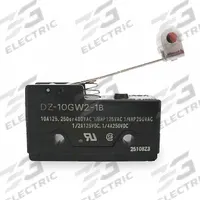 OMRON Snap Action Switch: Hinge Roller Lever Actuator, 3NO/3NC, Screw (MPN DZ-10GW2-1B). Key specifications — AC Contact Rating: 2 A @ 480 V; Electrical Connection: Screw; Series: DZ; Brand: OMRON.