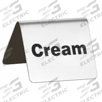 TABLECRAFT PRODUCTS COMPANY Cream Sign: Silver, Stainless Steel, 2 in Overall Wd, 2 in Overall Ht (MPN B6). Key specifications — Brand: TABLECRAFT PRODUCTS COMPANY; Color: Silver; Product Type: Cream Buffet Sign; Material: Stainless Steel.