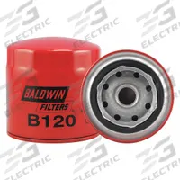 BALDWIN FILTERS Oil Filter: B120, 3/4"-16 Thread Size, 3 7/8 in Overall Ht, 3 11/16 in Outside Dia. Key specifications — Baldwin Interchange: B120; Brand: BALDWIN FILTERS; Compatible Vehicle Make: Nissan; Includes: Anti-Drainback Valve; Media Material: Cellulose.