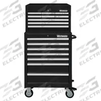 WESTWARD Tool Chest and Cabinet Combination: 16 Drawers, Light Duty, Keyed, Black / Powder Coated (MPN 7CY08). Key specifications — attr1116680: Black; attr1116684: Ball Bearing; attr1116690: WESTWARD; attr1116659: Keyed; attr1116661: Rolling Tool Cabinet 26-3/4 in W x 18 in D x 39-1/2 in H.