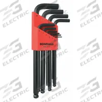 BONDHUS Hex Key Set: 6 - 10 Pieces, L, Metric, Single Ball End, Long, 10 Pieces, Black Oxide, 1 Tips (MPN 10990). Key specifications — attr1205553: Not Tether Capable; attr1205554: BONDHUS; attr1205568: Black Oxide; attr1293176: 6 - 10 Pieces.