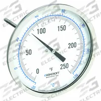 ASHCROFT Dial Thermometer: 0°F to 250°F /-20°C to 120°C, ±1% Accuracy, 4 in Stem Lg, 5 in Dial Dia (MPN 50EI60E). Key specifications — Accuracy: ±1 %; Brand: ASHCROFT.
